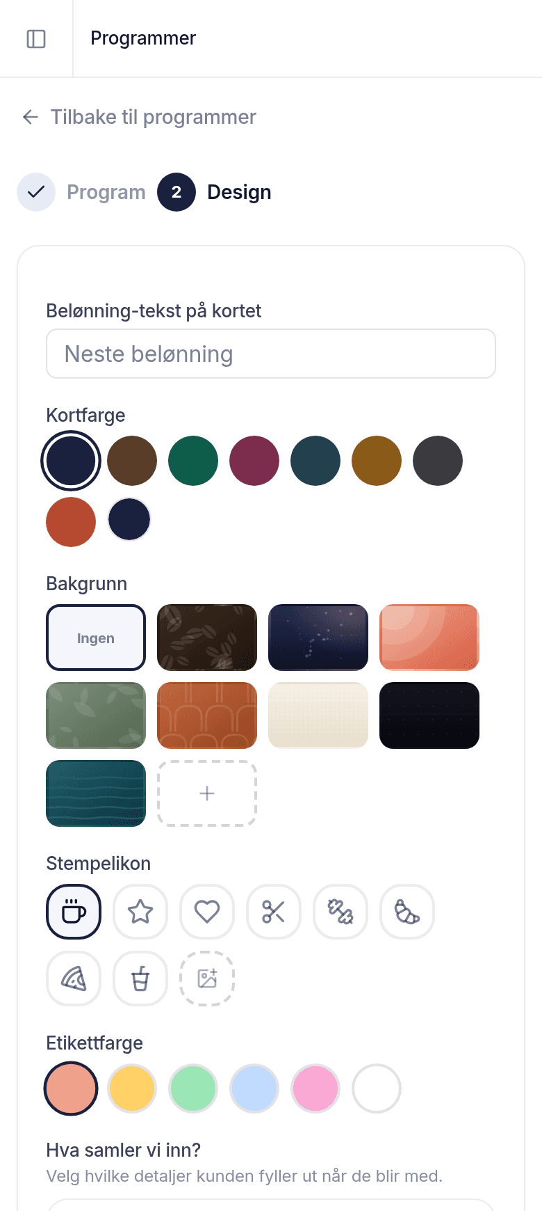 Ekte skjermbilde av kortdesign i Loylo